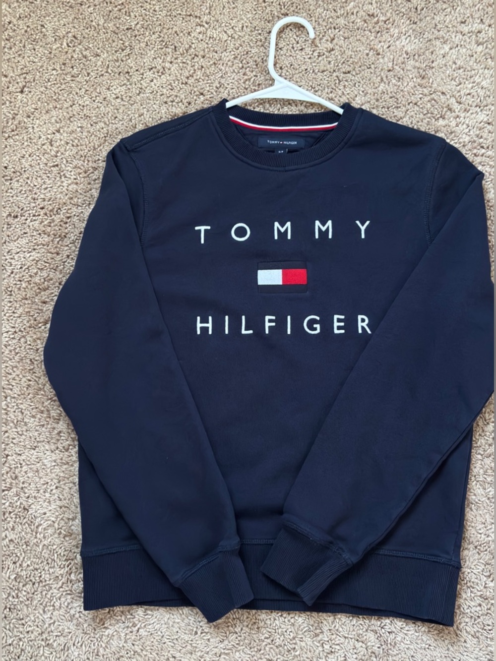 Tommy Hilfiger Navy Crewneck Sweatshirt with Red & White Flag